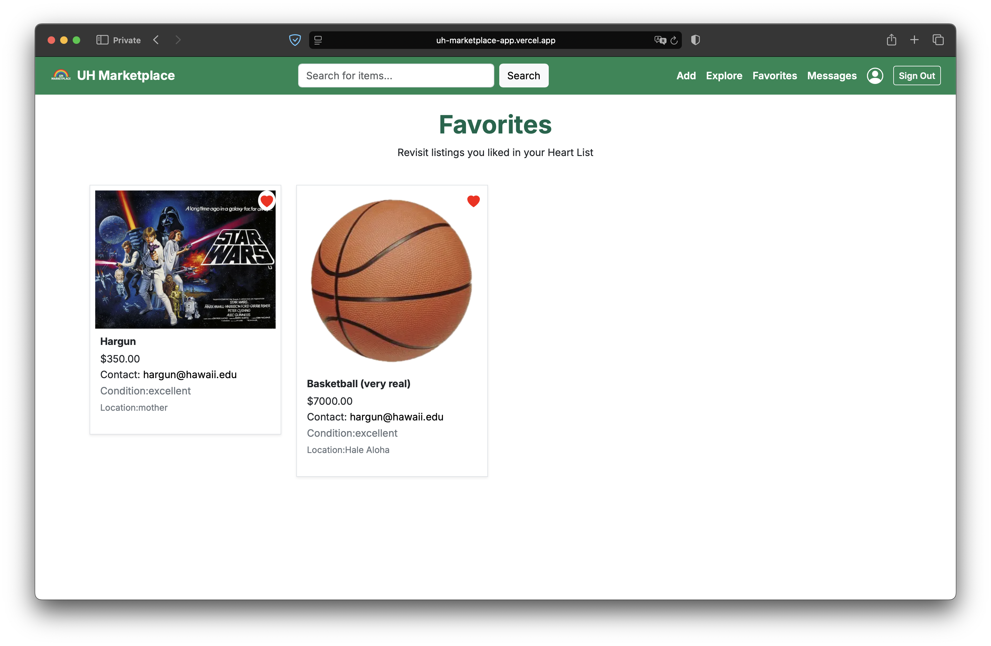 Favorites Page